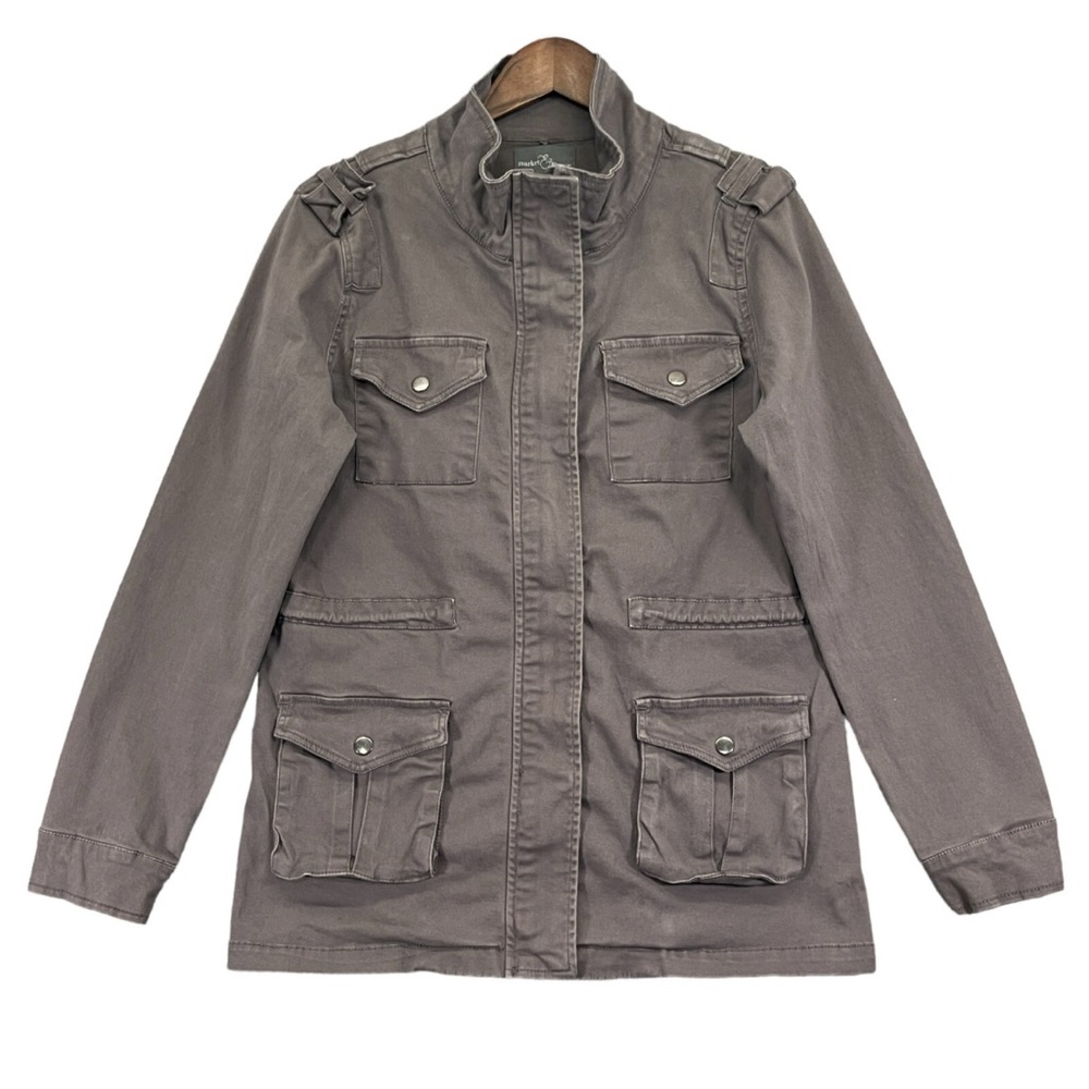 Market & Spruce Barn Jacket Taupe Gray Brown Cotton Cargo Utility Small